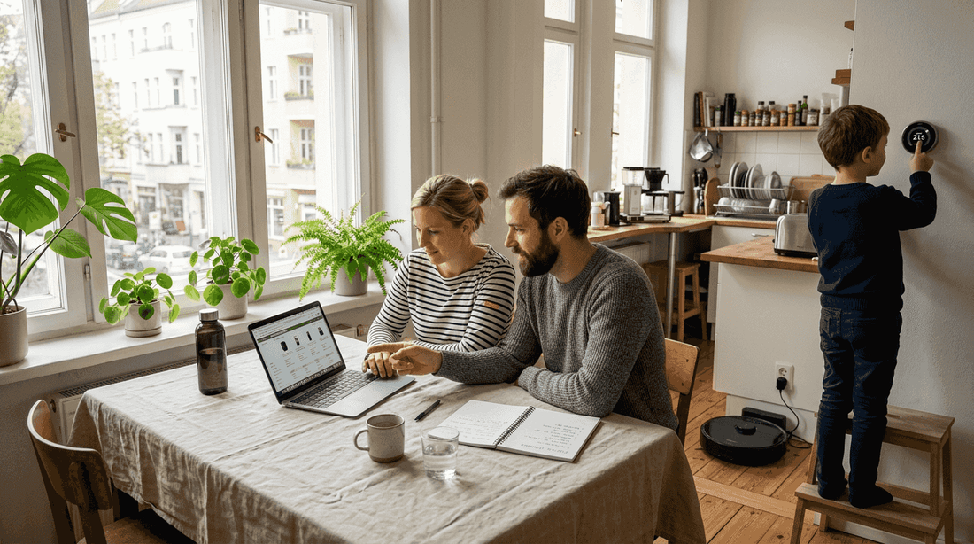 European family researching smart electronics at home