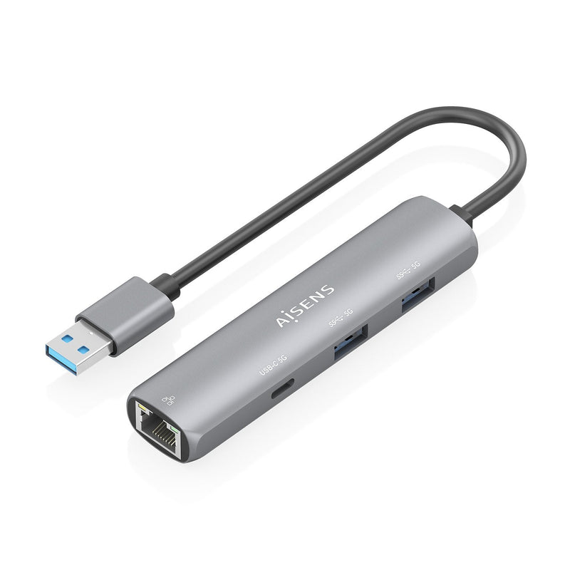 Aisens USB 3.0 Dock USB-A a Ethernet Gigabit + Hub 1x USB-C + 2x USB-A, Grey 15CM