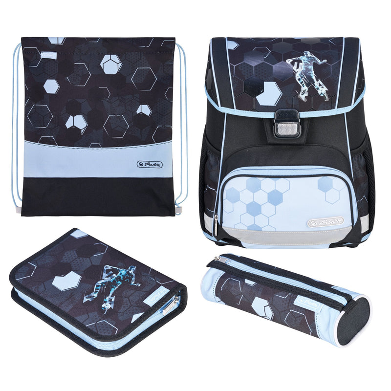 Herlitz Loop Plus Cyber Soccer Set Of Backpack School Child Poliéster Blue Oscuro