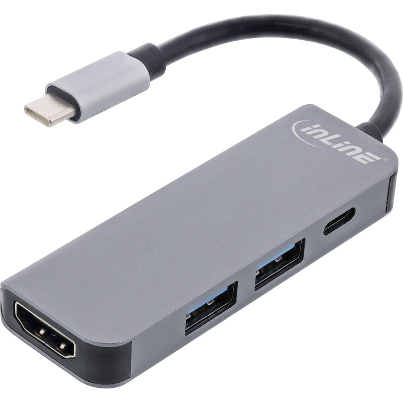 Inline Hub USB 3.2 GEN.1, 2x USB-A 5Gbps + HDMI 4K/30HZ + USB Type-c Pd 87W, Aluminium Grey