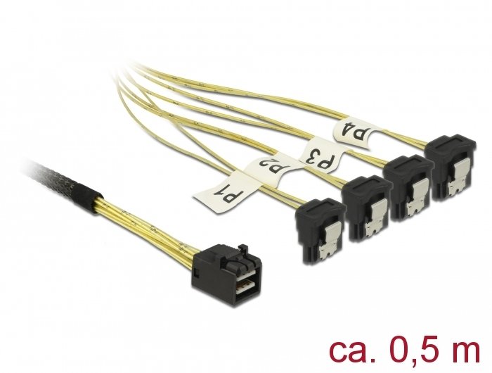Delock Cable Mini Sas HD SFF-8643 4 X SATA 7 Pin With Ángulo 0,5M