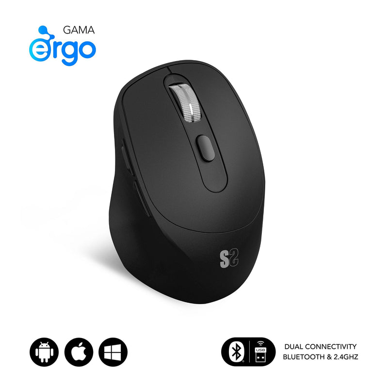 Subblim Mouse Confort Ergo Dual Wireless Bluetooth, USB 2.4GHZ 2400DPI - 5 Buttons - Uso Diestro - Black