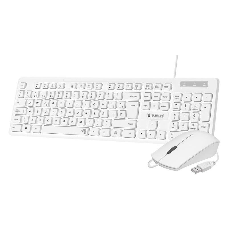 Subblim Keyboard And Mouse Combo Business Slim Quiet White Spanish