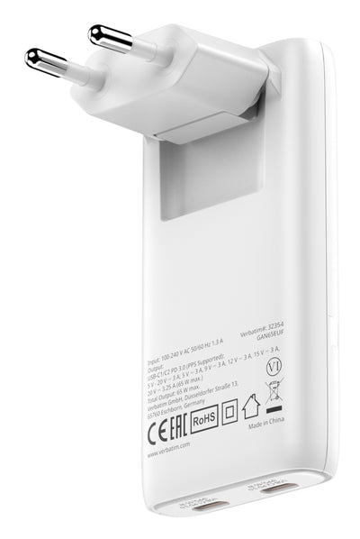 Verbatim Wall Charger GaN Fold 'n' Go 2x USB Type-c 65W — image 1