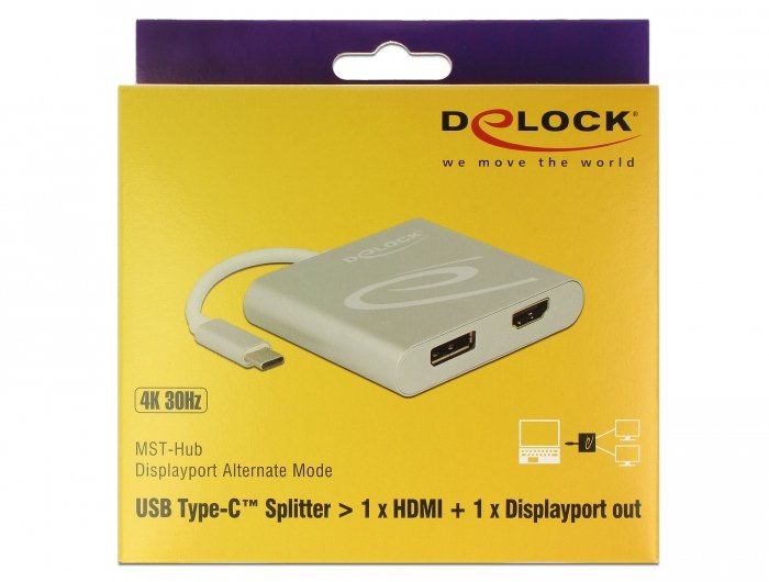 Delock USB Type-c Splitter DP Alt Mode 1 X HDMI + 1 X DisplayPort Out 4K 30 HZ