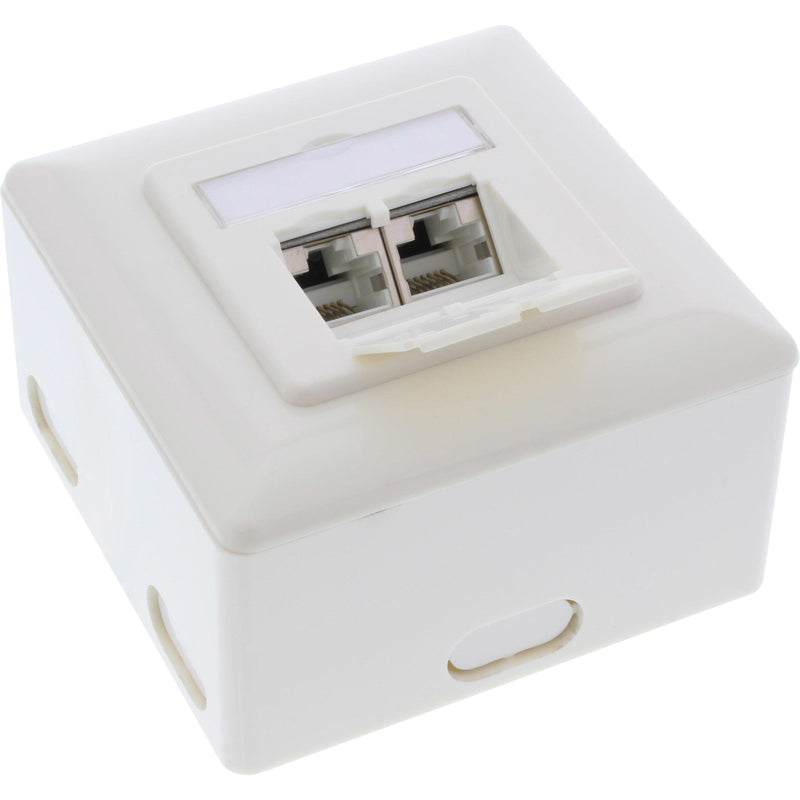 Inline Wall Outlet Box CAT.6A Surface Or Empotrar 2x RJ45 Female RAL9010 White Vertical