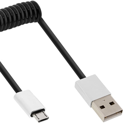 Inline Cable Espiral Micro-USB 2.0, Connector USB-A a Connector Micro-b, Black/Aluminium Flexible, 3M — image 1