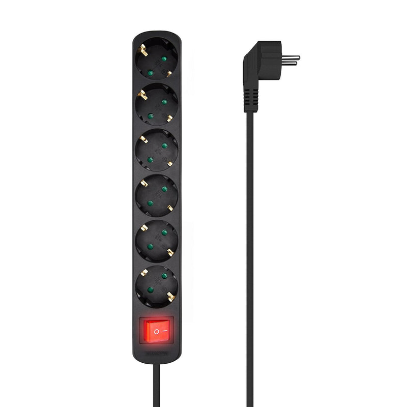 Aisens Power Strip Multiple 6 Sockets Con Switch Con Cable 3×1.5MM2 - 1.40M - Negro