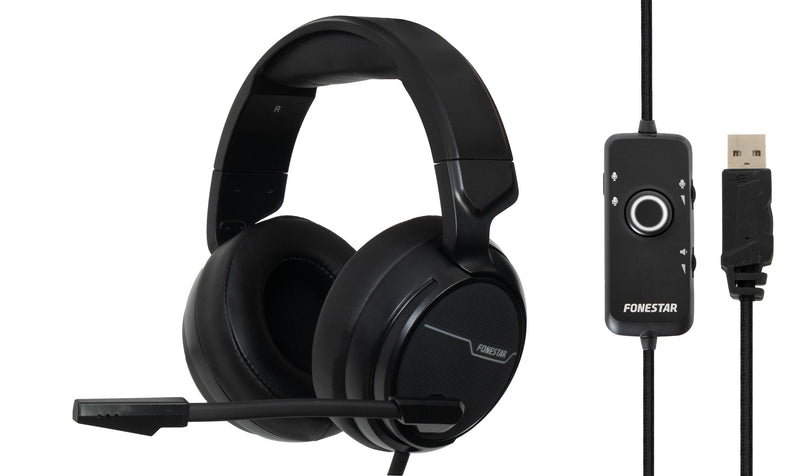 Fonestar Headphone Stereo Win-u USB Microphone LED Cable 2M PC Mac PS4 Xbox