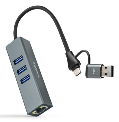 Nanocable Hub USB + USB Type-c 3.0 10.03.0412 3x USB 1x RJ45 Grey — image 1