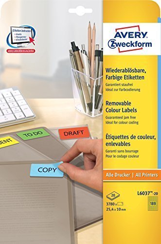 Avery Zweckform Labels L6037-20 Yellow 25,4 X 10,0MM