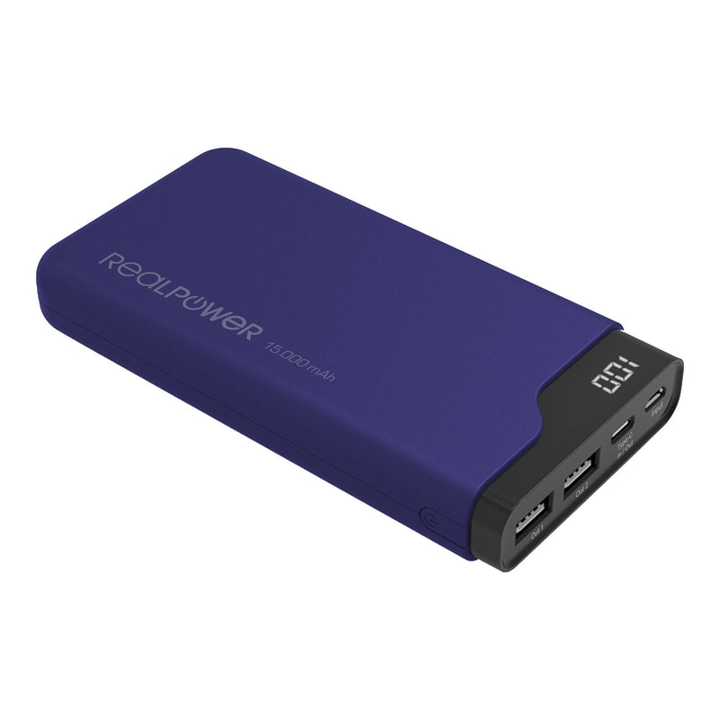 Realpower Battery External PB-15000C Blue Medianoche, USB C
