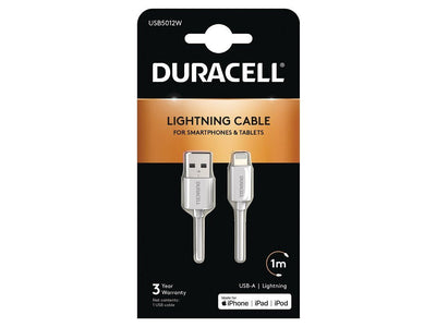 Duracell USB Cable Lightning USB5012W USB Male Lightning Male 1M White — image 1