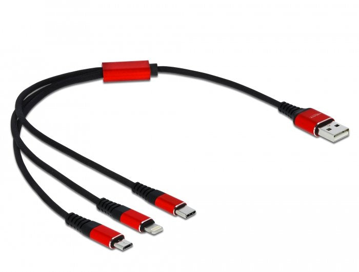 Delock 85891 USB Cable 0,3M 2.0 USB a USB C/Micro-usb B/Lightning Black Red