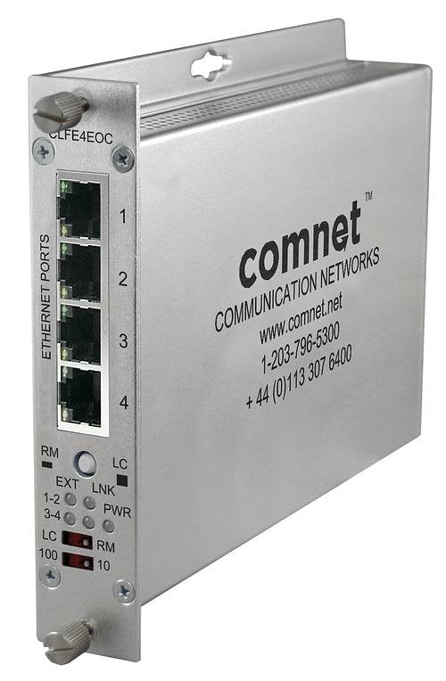 Comnet CLFE4EOC Four Channel Ethernet Over Coax With Ieee 802.3AF 15.4W Pass-through PoE, 10/100Mbps, Industri