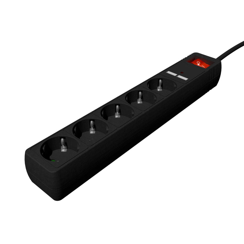 Power Strip With Charger Usb, 5 Plugs 1.5M, USB 2A, Colour Black