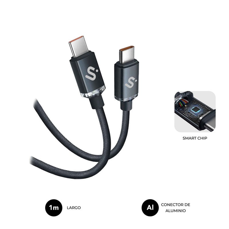 Subblim Cable Optimus 60W USB-C/USB-C 1M Black 60W/ Length 1M/ USB-C &harr, USB-C/ Pd