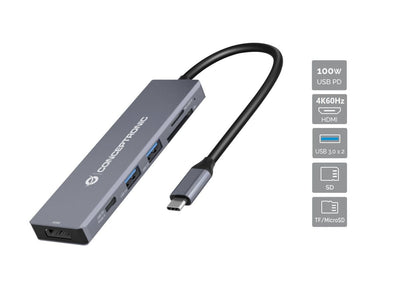 Conceptronic Dock USB-C-HDMI,2XUSB3.0,SD,100W PD 0.12M Gr — image 1