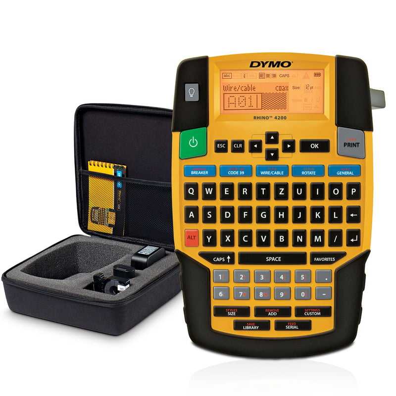 Dymo Rhino 4200 Printer Labels Thermal Black Yellow Lcd, Qwertz, 1,9CM, Code 128 (a/B/C),code 39