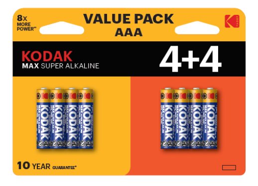 Kodak Blister Batteries Alcalina Max. Aaa LR3 Blister 4 + 4