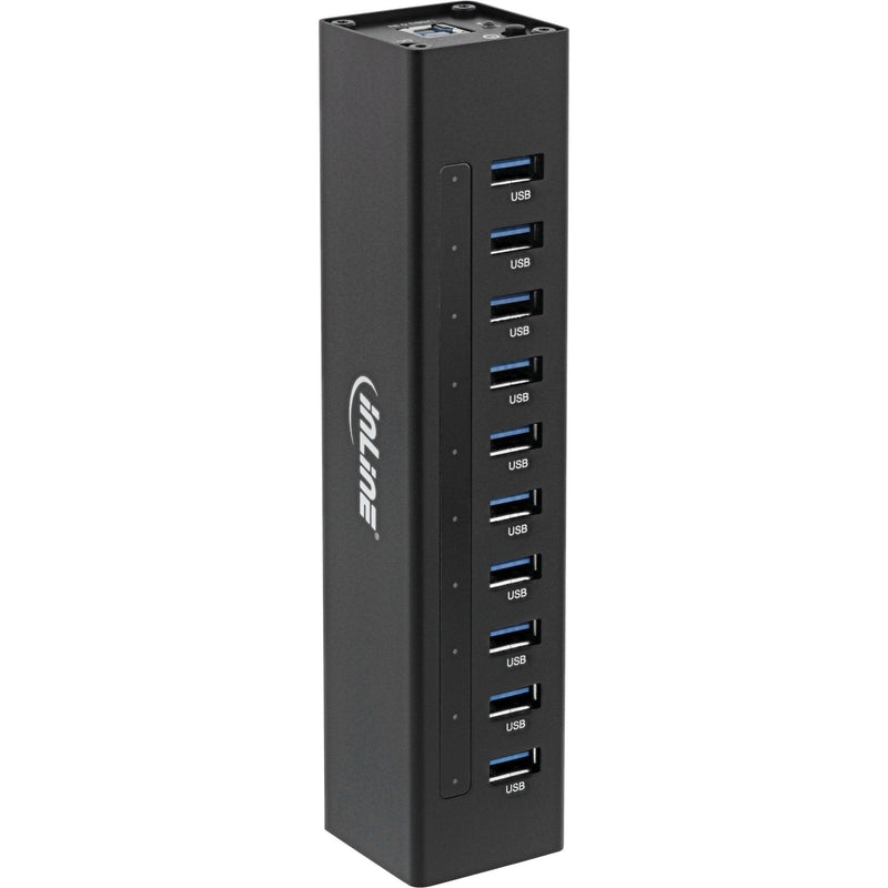 Inline USB 3.0 Hub 10 Ports Box Of Aluminium With Power Supply 4A Black