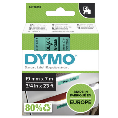 Dymo Tape Transferencia Thermal D1 45809, Labels Standard Black Sobre Green 19MMX7M. Poliester Self-adhesive M — image 1
