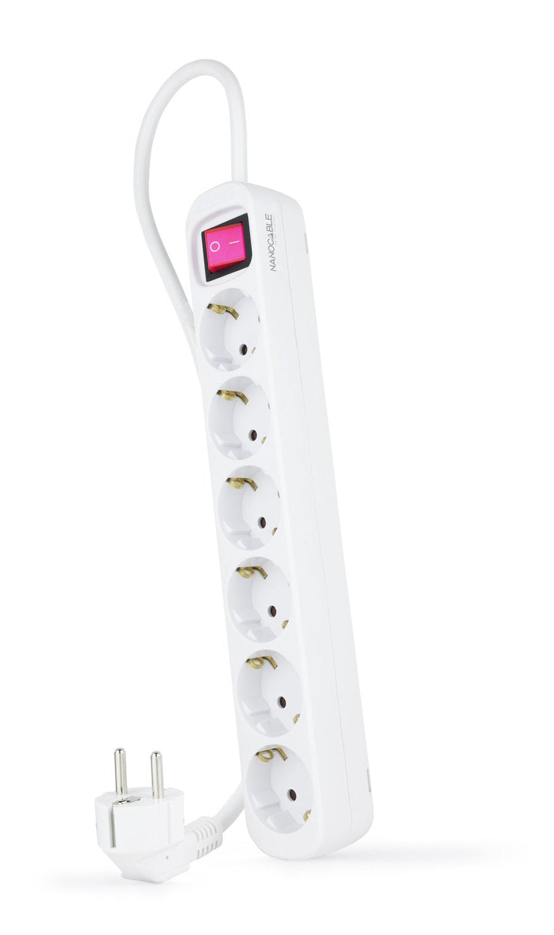 Nanocable Power Strip Protection With 6 Shuckos - Cable 1.40M - Switch On/Off - White