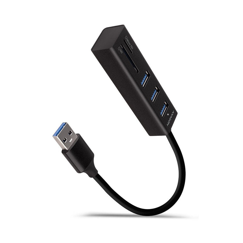 Axagon HMA-CR3A, Concentrador USB 3.2 Gen 1, 3 Ports USB-A + Card Reader SD / microSD, Metal USB Cable -a 20CM