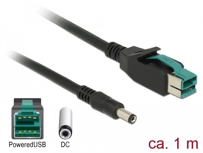 Delock 85497 USB Cable Alimentado 12V Cc 5,5 X 2,1MM Male 1M Terminals And Printers Pos