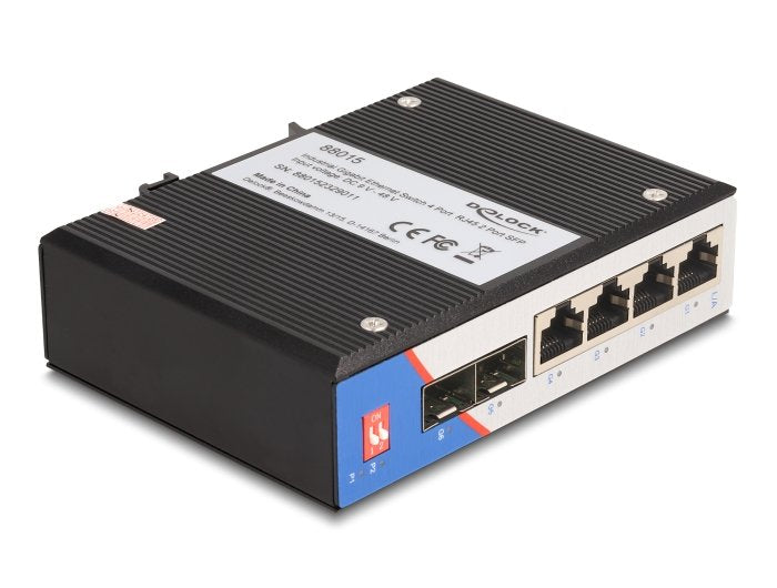 Delock 88015 Switch Gigabit Ethernet Industrial 4 Ports RJ45 2 Ports Sfp Carril Din