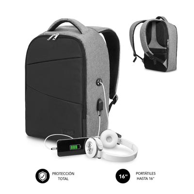 Subblim Backpack Secure V2 Ap Antirobo 16'' Grey Opening Double Zip/ Port USB/ Handle Mano Top — image 1