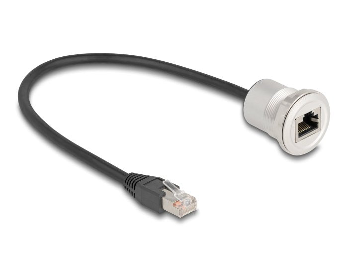 Delock RJ45 Connector Female Recessed With Mazo Cables Connector Male CAT.5E STP 30CM Aluminium