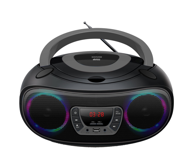 Denver Reproductor Cd TCL-212BTGREY 2*2W Output Radio Fm MP3 USB Función Bluetooh Luces LED