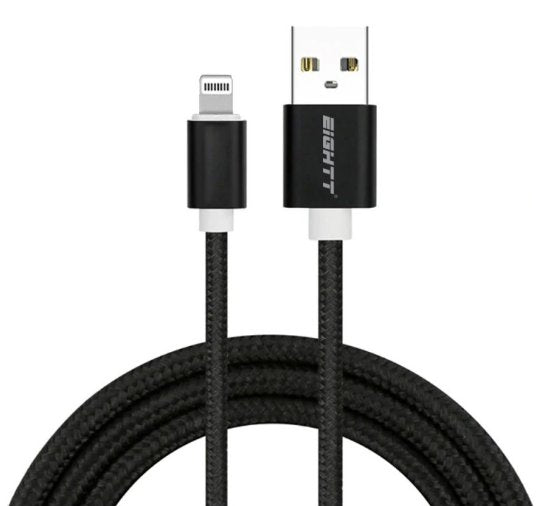 Eightt USB Cable a Lighting 2 Metres Trenzado Nylon Black