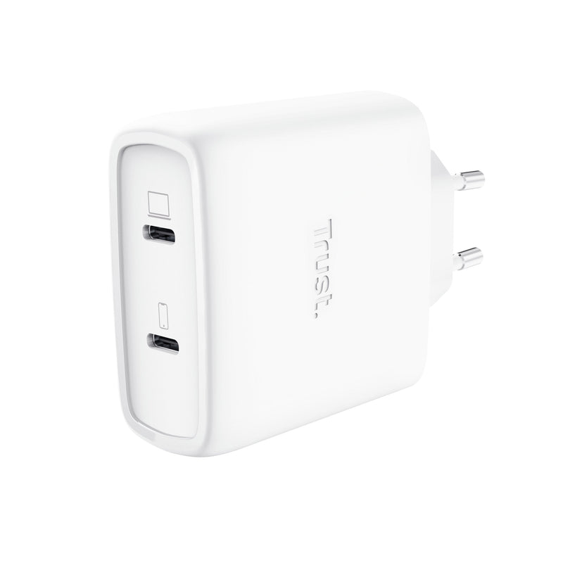 Trust Charger USB GaN Maxo 65W 2x USB-C Includes USB Cable -c 2M Colour White