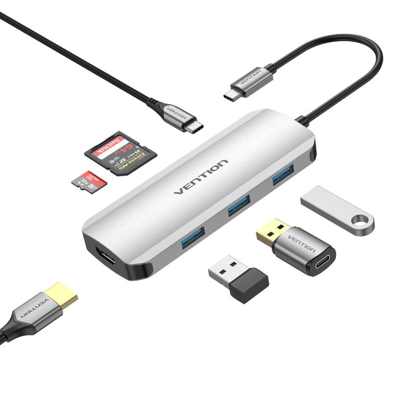Vention Docking USB Type-c Tojhb 1x HDMI 3x USB 1x USB Type-c 1XLECTOR Cards Grey