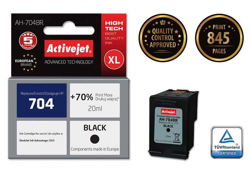 Activejet Ink Ah-704BR (reemplazo HP 704 CN692AE - Premium - 20ML - Black