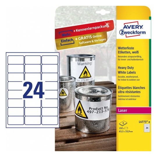 Avery Zweckform Resistant a Intemperie Folienetiketten 63,5 X 33,9MM