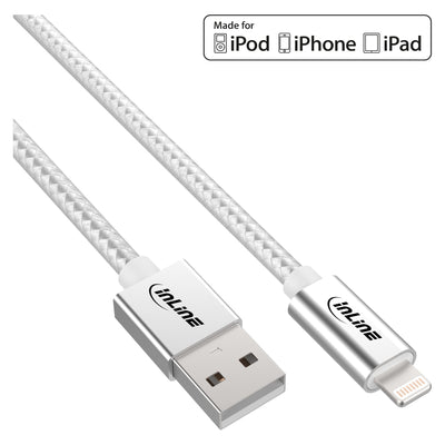 Inline USB Cable Lightning Ipad Iphone Ipod Silver 2M Certificado Mfi — image 1