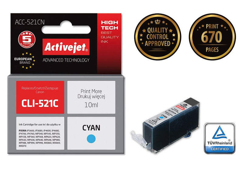 Activejet ACC-521CN Ink Compatible Cyan CLI-521C 1 Pieces