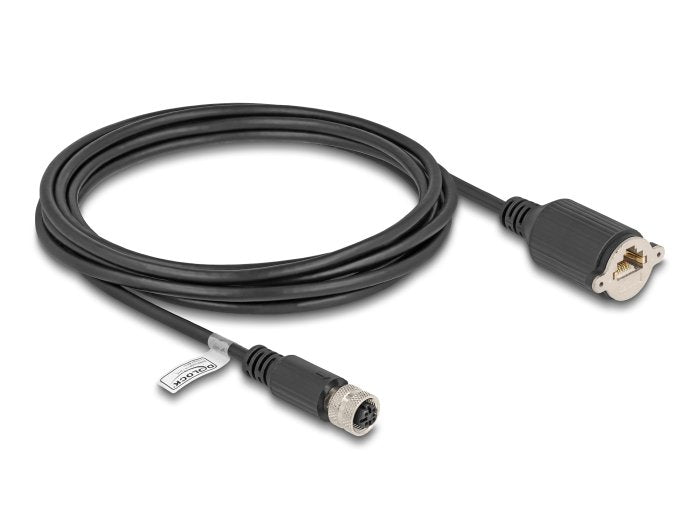 Delock M12 Cable D-kodiert 4 Pin Female a RJ45 Female CAT.5E FTP 3M Black