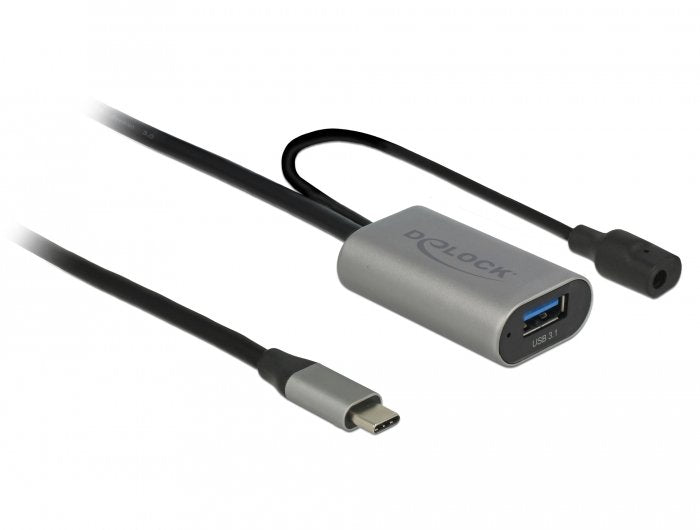 Delock 85391 USB Cable C - a + DC M/H 5M Activo Black/Grey