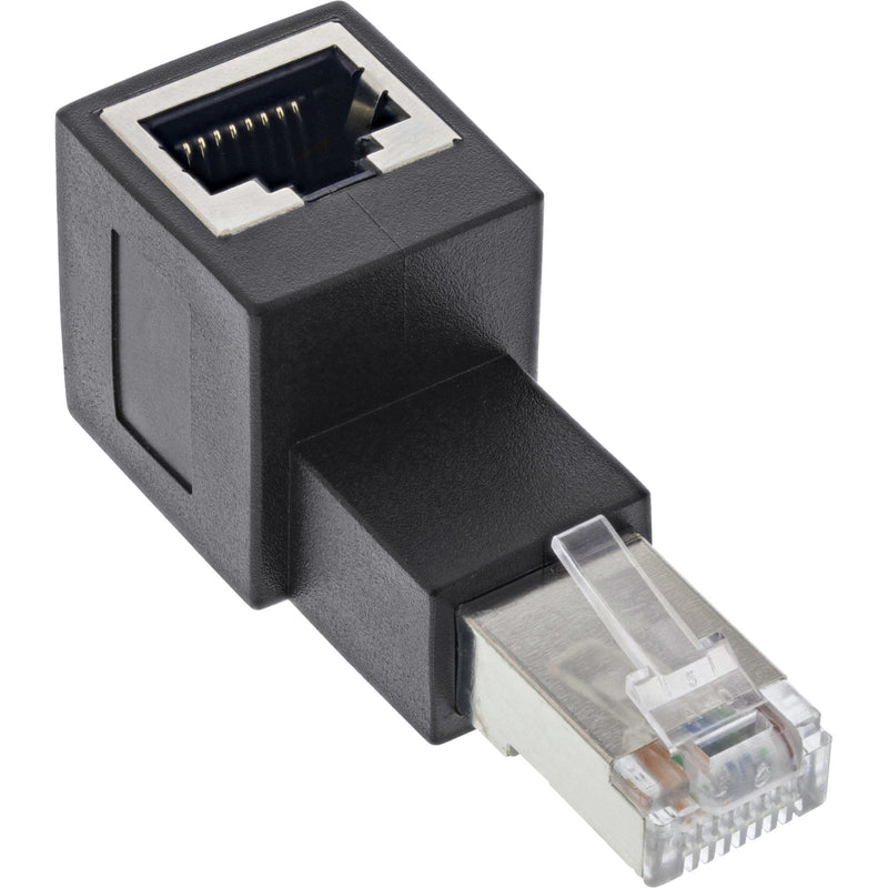 Inline Adapter Network Cable CAT.6A, Plug/Socket RJ45, Acodado 90° Hacia Arriba