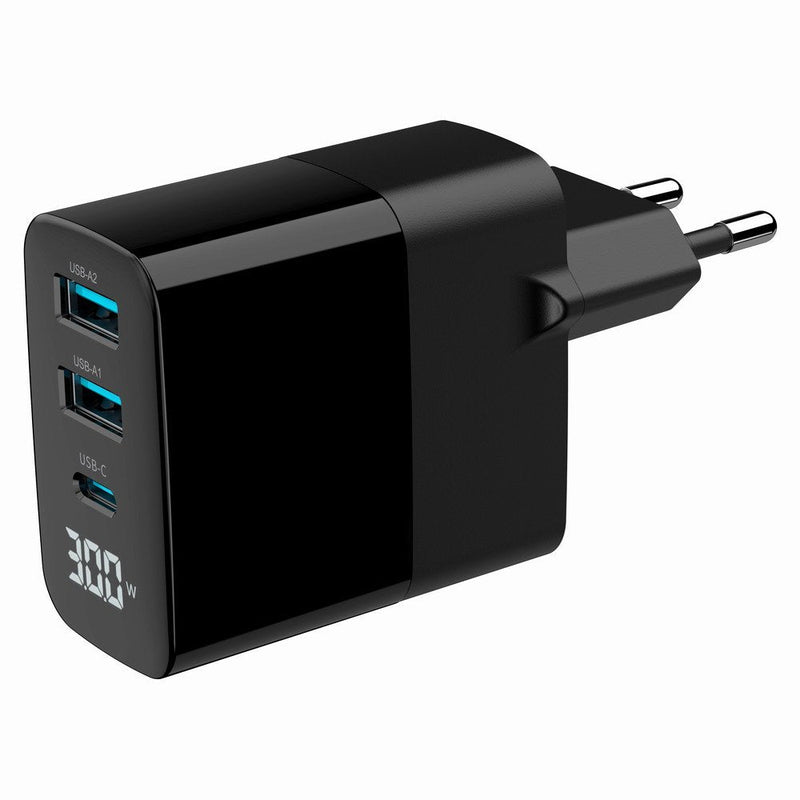 Gembird Fast Charger USB GaN 3 Ports And 30W, Lcd, Black