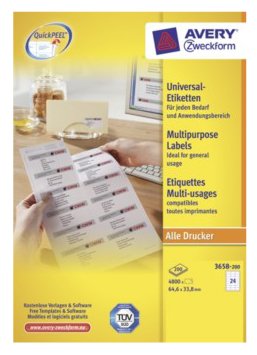 Avery Zweckform Labels 3658-200 White 64,6 X 33,8MM — image 1