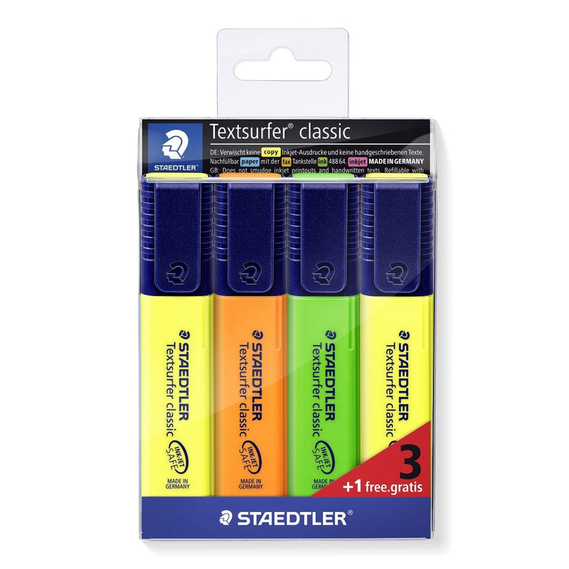 Staedtler Textsurfer Classic 364 Pack 4 Marcadores Fluorescentes - Secado Fast - Trazo 1 - 5MM Aprox - Colours