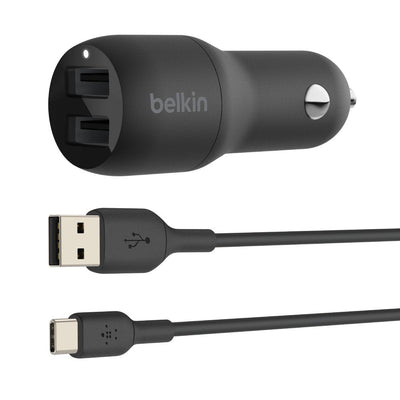 Belkin Charger USB 24W 4.8A 2P USB Black Car + USB Cable -c — image 1