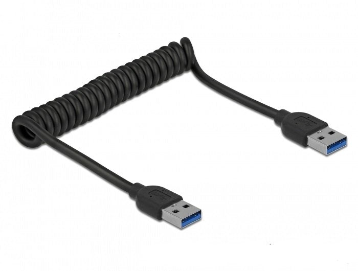 Delock Cable Espiral USB 3.2 Gen 1, USB-A Male USB-A Male Black 1,2 Metres 85348