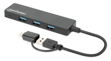 Manhattan 180863 Hub Interfaz USB 3.2 Gen 1 (3.1 Gen 1) Type-a + Type-c 5000 Mbit/S Black