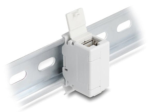 RJ45 Empalme CAT.6A Connector Female a Female With Cover Antipolvo Carriles Din Assembly Grey — image 1